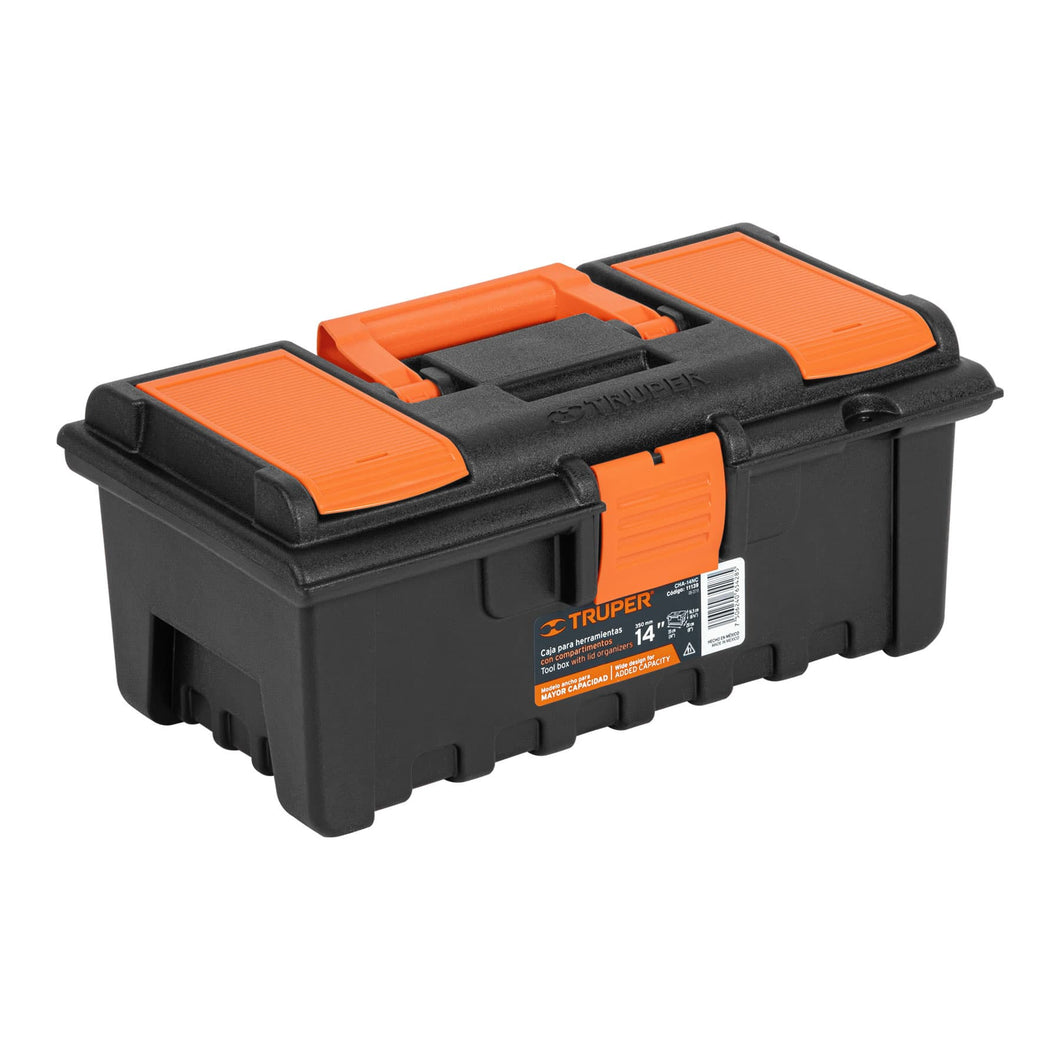 Caja plástica 14' con compartimentos, naranja