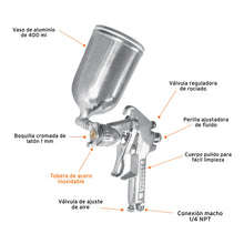 Cargar imagen en el visor de la galería, Pistola p/pintar gravedad LVMP,vaso aluminio, boquilla 1.0mm
