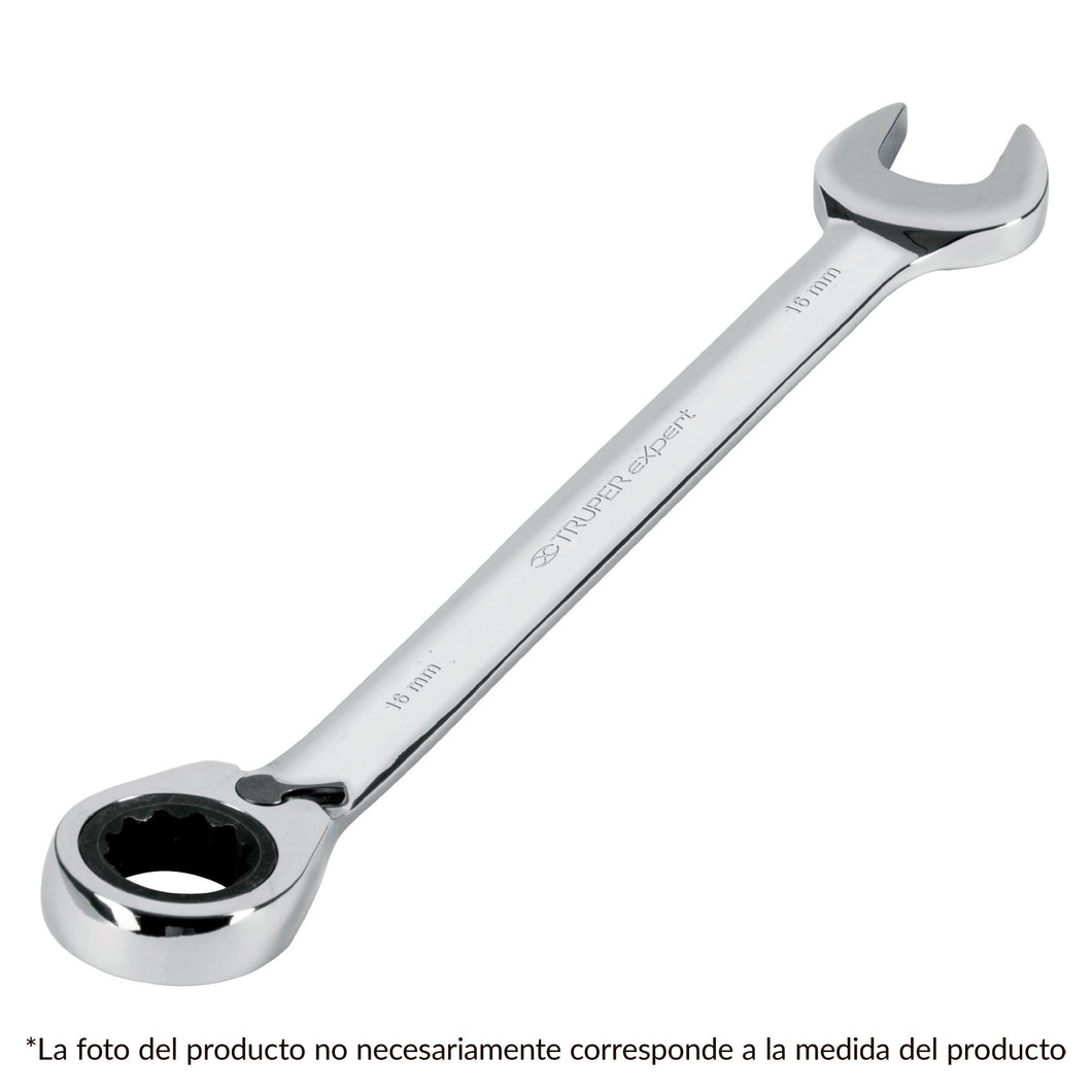 Llave combinada con matraca, reversible, 1/4' x 125mm, Trupe