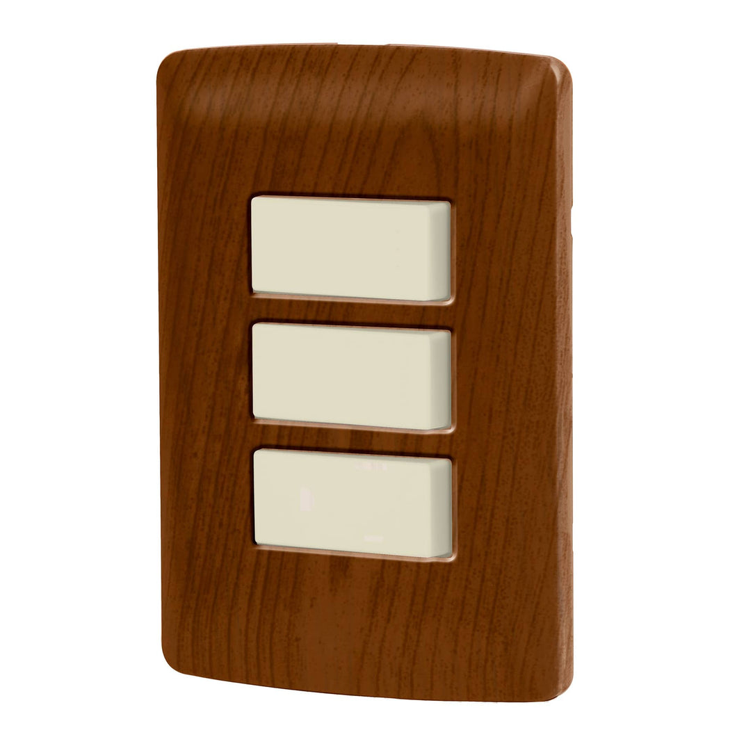 Placa armada 3 interruptores sencillos,madera,línea Italiana