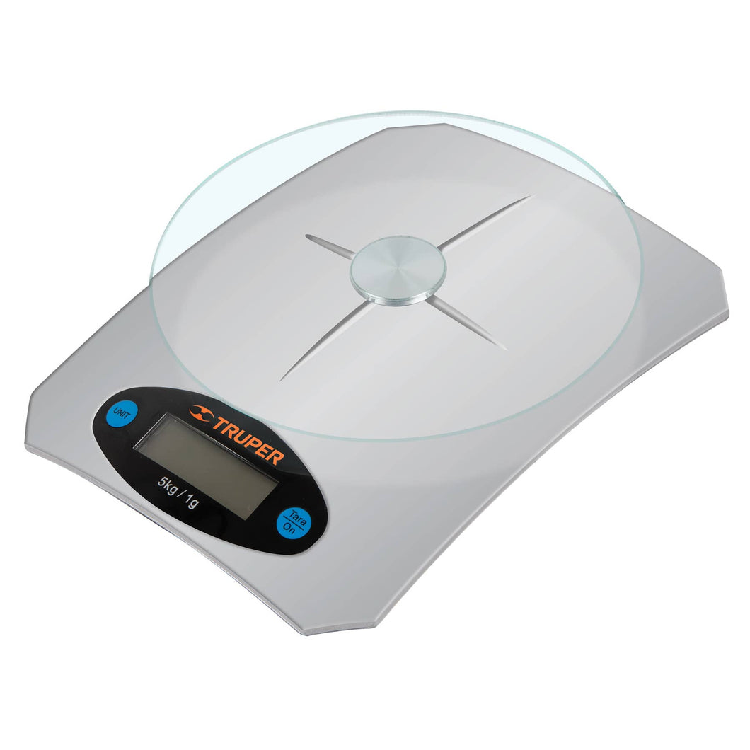 Báscula digital base de vidrio para cocina, capacidad 5kg