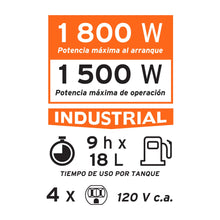 Cargar imagen en el visor de la galería, Generador eléctrico a gasolina, 1,500 W
