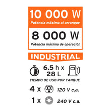 Cargar imagen en el visor de la galería, Generador eléctrico a gasolina, alta potencia, 8,000 W
