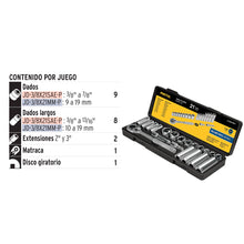 Cargar imagen en el visor de la galería, Juego de dados, cuadro 3/8&#39;, 21 pzas, milimétricos, Pretul
