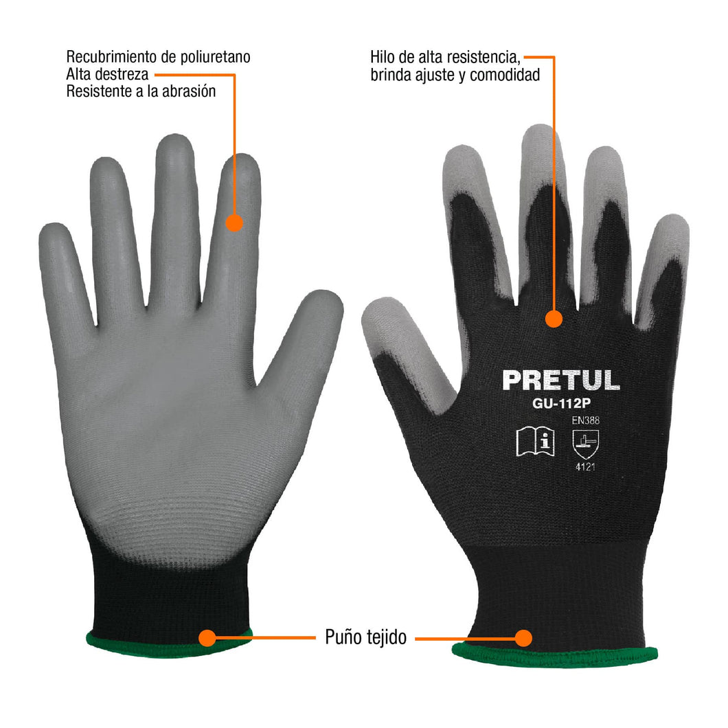 Guantes de nylon recubiertos de poliuretano, medianos,Pretul