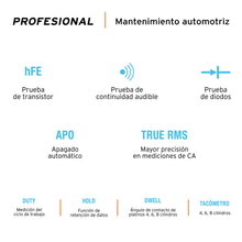 Cargar imagen en el visor de la galería, Multímetro digital para mantenimiento automotriz con RMS ver
