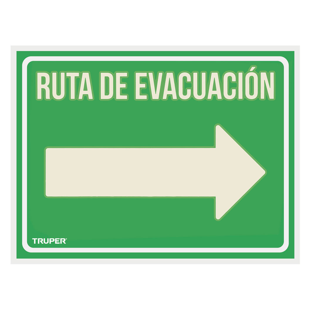 Letrero de señalización 'RUTA EVACUACIÓN DERECHA',21 x 28 cm