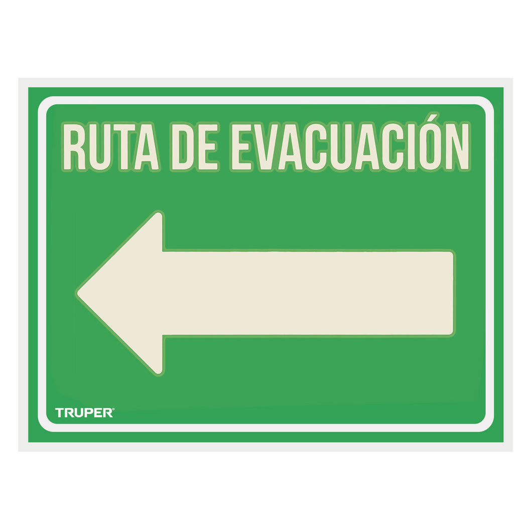 Letrero de señalización 'RUTA EVACUACIÓN IZQUIERDA',21x28 cm