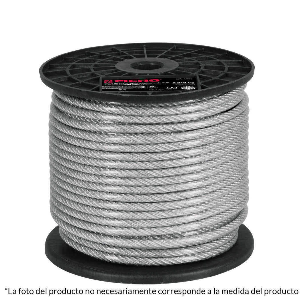 Cable rígido de acero 1/8', recubierto PVC, 7X7, 75 m