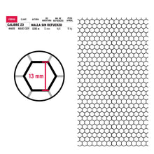 Cargar imagen en el visor de la galería, Malla de acero galvanizado, hexagonal, 13 mm x 0.90 m
