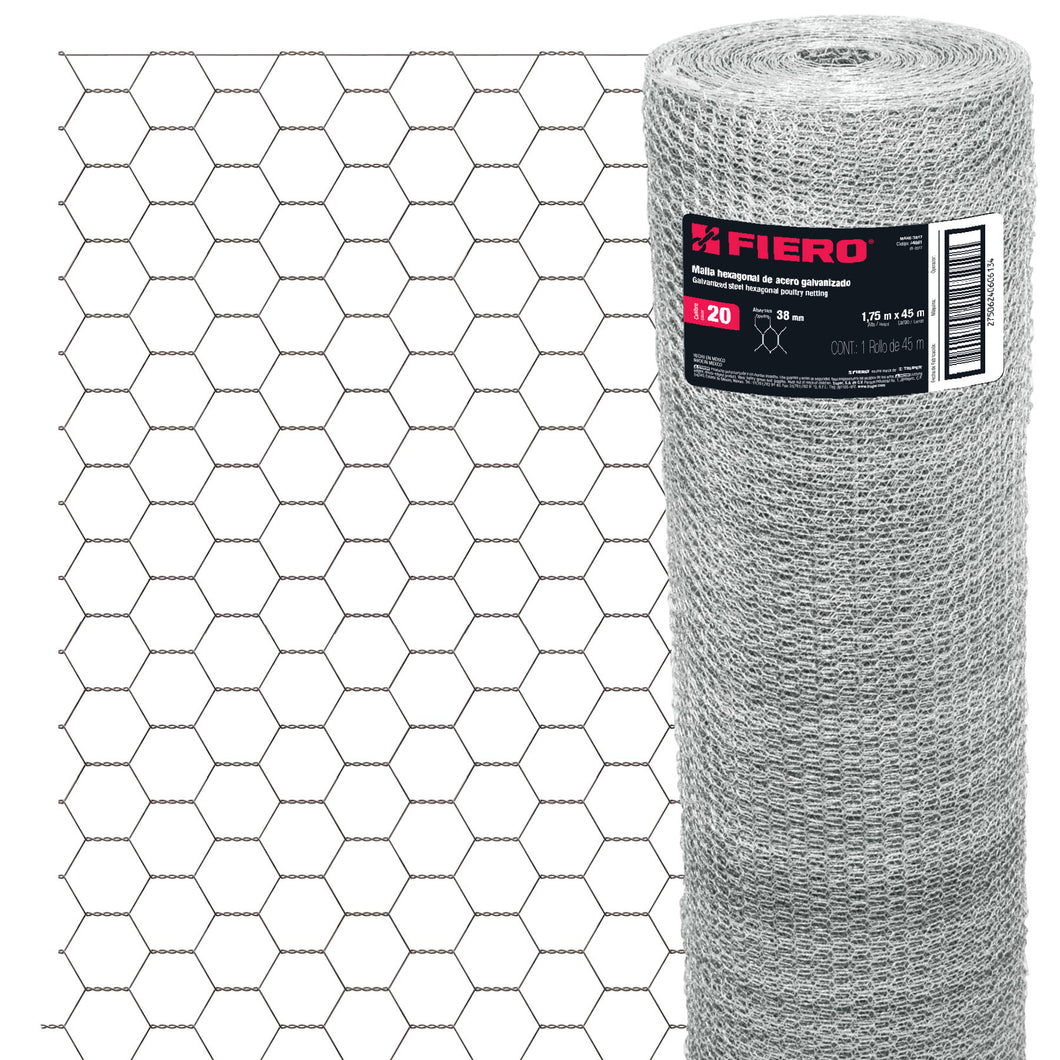 Malla de acero galvanizado, hexagonal, 38 mm x 1.75 m