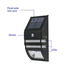 Cargar imagen en el visor de la galería, Arbotante solar con sensor de movimiento, 2 LED
