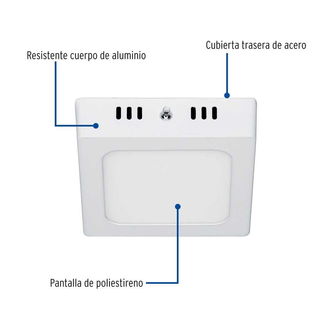 Plafón cuadrado, moderno, 6 W, 6500 K, LED, blanco