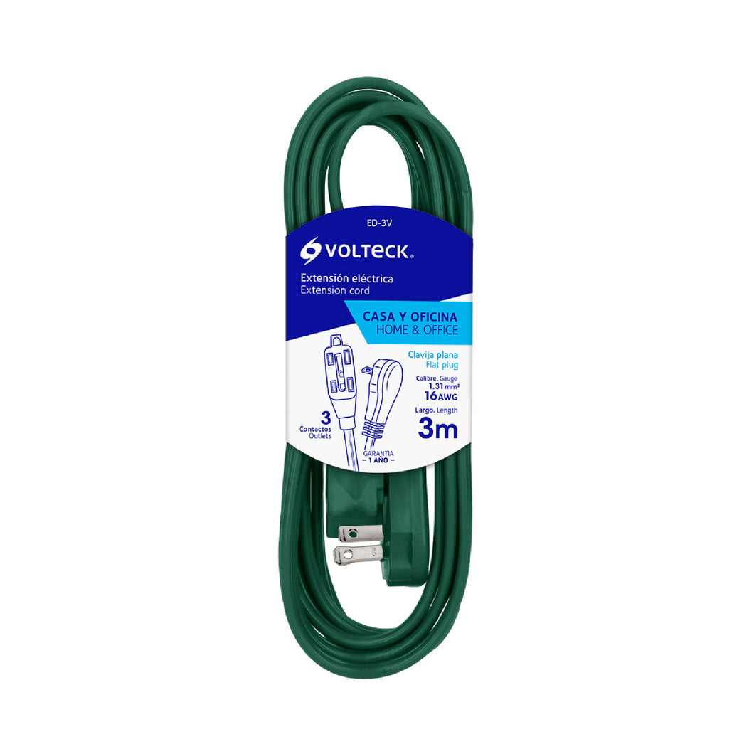 Extensión eléctrica doméstica, 3 m, verde, Volteck