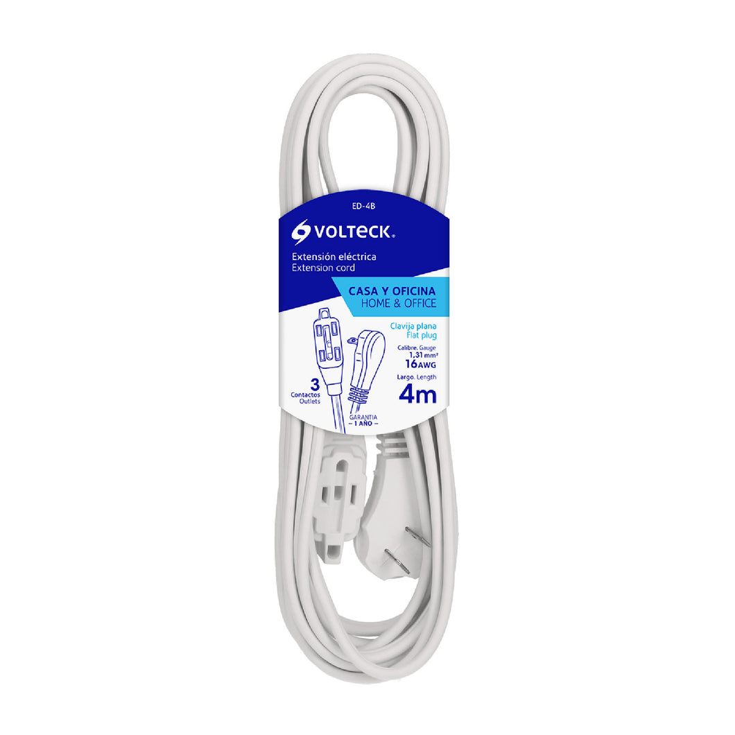 Extensión eléctrica doméstica, 4 m, blanca, Volteck