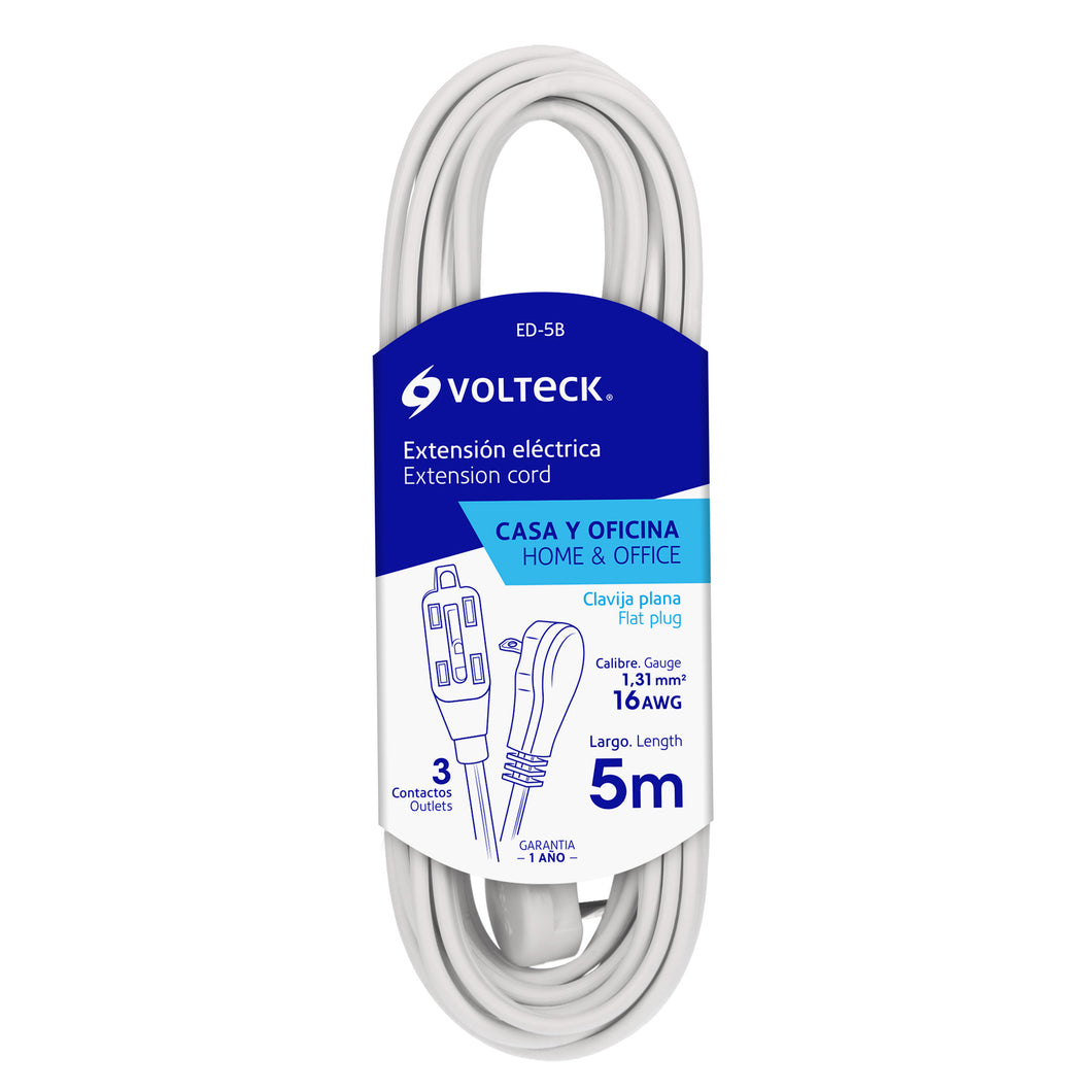 Extensión eléctrica doméstica, 5 m, blanca, Volteck