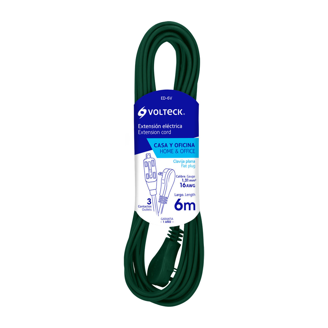 Extensión eléctrica doméstica, 6 m, verde, Volteck