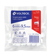 Cargar imagen en el visor de la galería, Grapa para cable plano, 6 X 9.5 mm, blanca, bolsa 20 pzas
