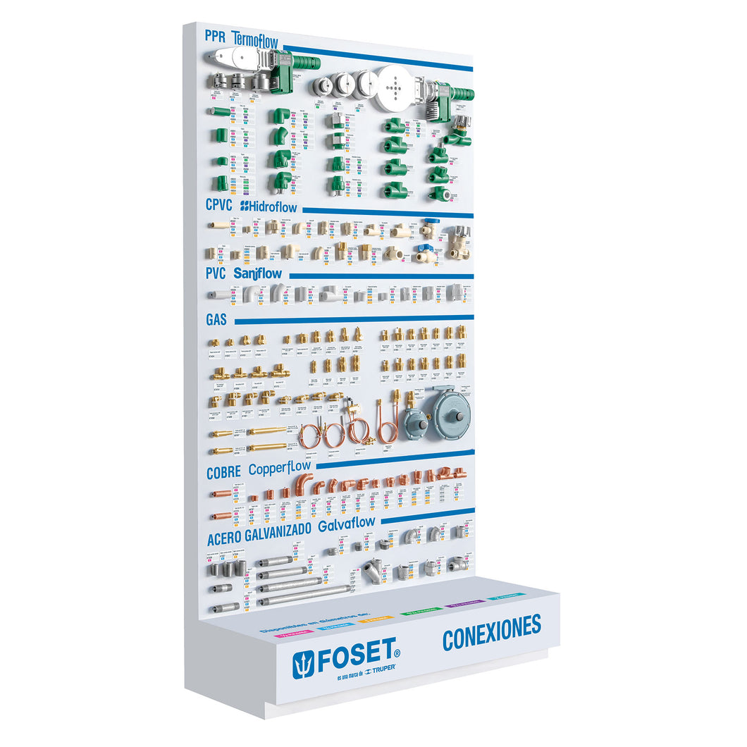 Exhibidor de piso para conexiones, Foset