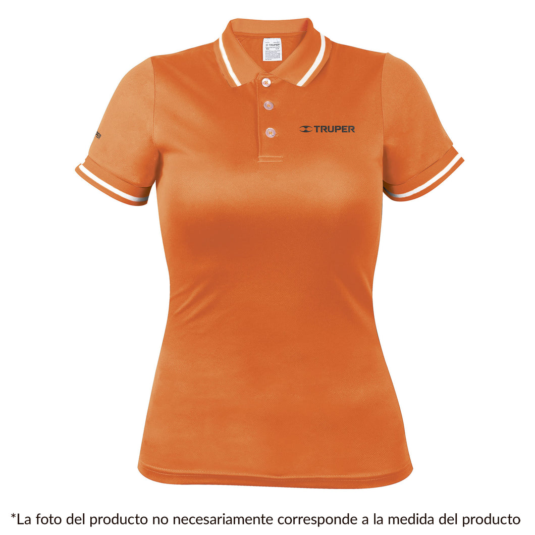 Playera tipo polo, dry fit, naranja, para dama, talla CH